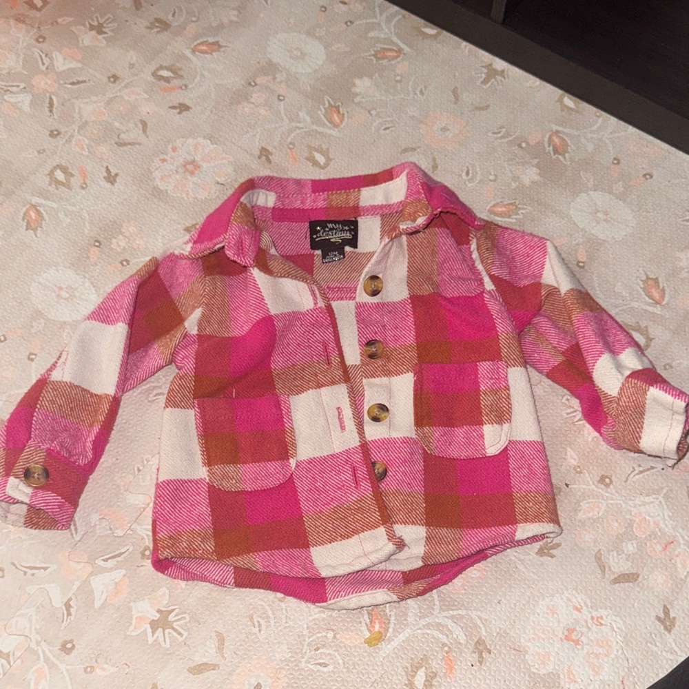 Stylish Pink and Brown Plaid Button Down Shirt